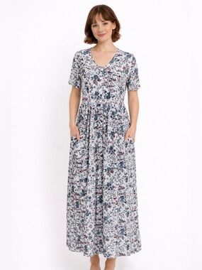 Vintage 80s Floral Maxi Dress Cottagecore Prairie Dress Pockets Soft Tee Fabric